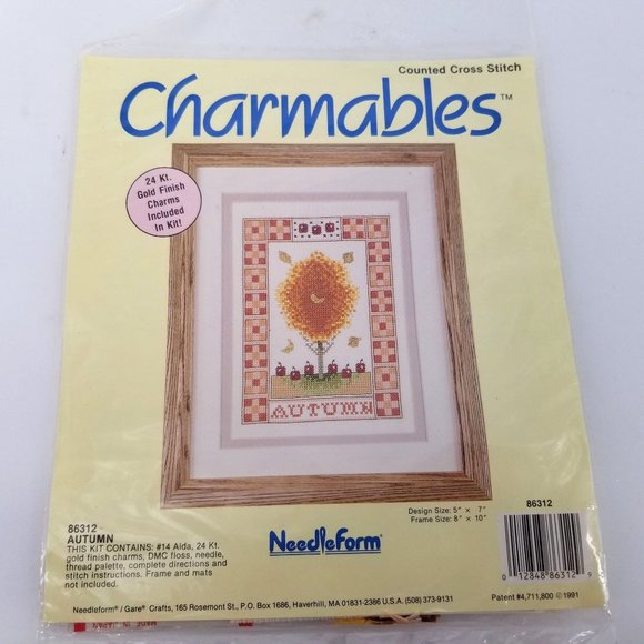Charmables Counted Cross Stitch Kit Autumn Apple Tree 86312 Fall 1991 USA NEW - Picture 2 of 5